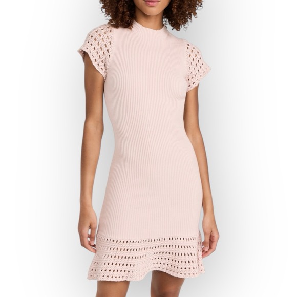 Sablyn Rubbed Knit Crochet Kaya Mini Dress Cashmere Silk Blend‎ Pink Sz XS $585 - Picture 1 of 9